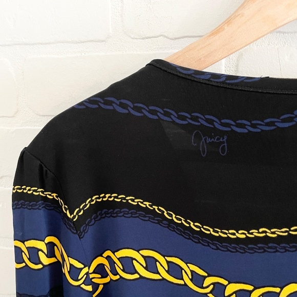 vintage Y2K Juicy Couture Mini dress Faux Wrap Scarf Chains print Navy Black L - Picture 9 of 13